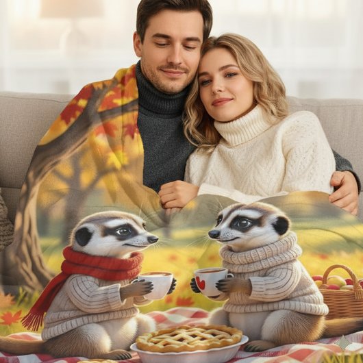 Schattigee Meerkats in herfstkleding tijdens een p Fleece Deken