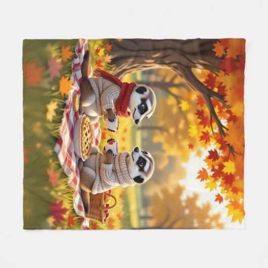 Schattigee Meerkats in herfstkleding tijdens een p Fleece Deken (Voorkant (Horizontaal))