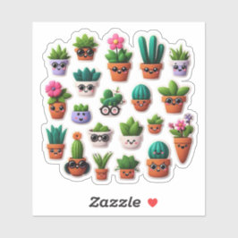 Schattigee meerkleuren Kawaii Potted Plant Sticker