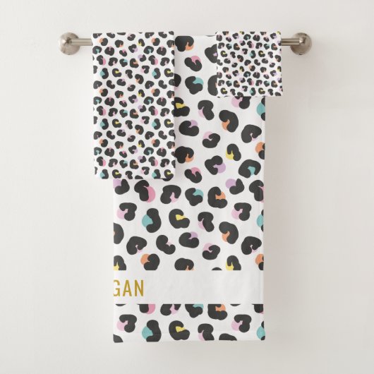 Schattigee meerkleurige luipaard print bad handdoek (Insitu)