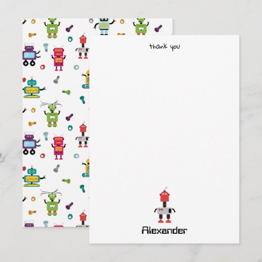 Schattigee Meerkleurige Robots Kinder Robot Custom Bedankkaart (Voorkant / Achterkant)