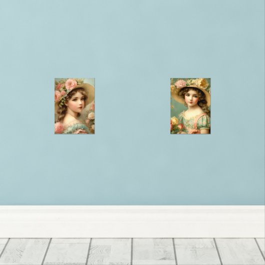 "Schattigee meisje kunst" Muurkunst Sets (Houten vloer)