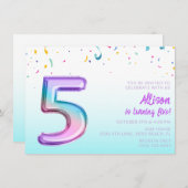 Schattigee Meisjes 5e Verjaardagsballonfeest Kaart (Voorkant / Achterkant)