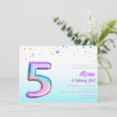 Schattigee Meisjes 5e Verjaardagsballonfeest Kaart (Staand voorkant)