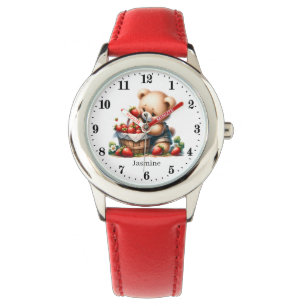 Schattigee meisjes aardbei beer Voeg naam toe Horloge
