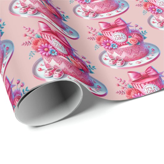 Schattigee meisjes baby shower taart betegeld fees cadeaupapier (Rol Hoek)