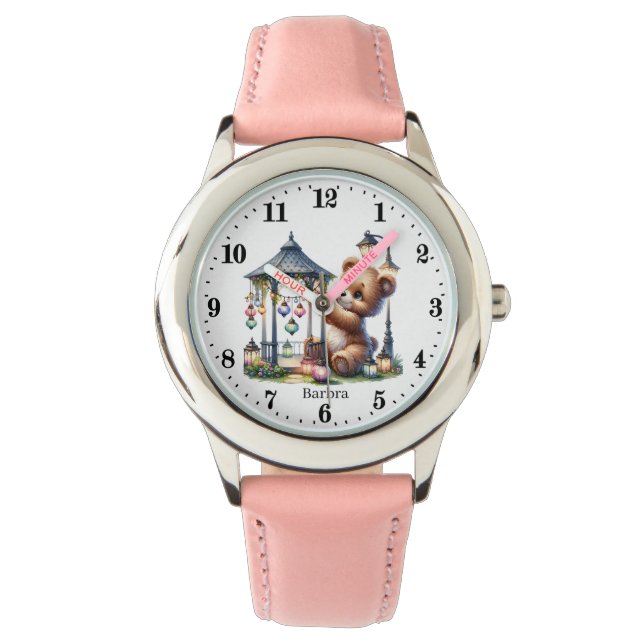 Schattigee meisjes beer liefhebbers Naam toevoegen Horloge (Voorkant)
