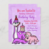 Schattigee meisjes dinosaurus verjaardagsfeestje u uitnodiging briefkaart (Voorkant / Achterkant)