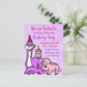 Schattigee meisjes dinosaurus verjaardagsfeestje u uitnodiging briefkaart (Staand voorkant)