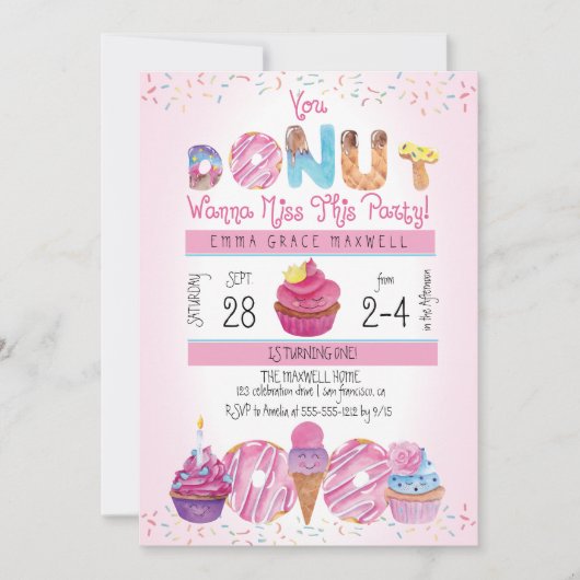 Schattigee meisjes Donuts | Cupcakes 1e verjaardag Kaart (Voorkant)