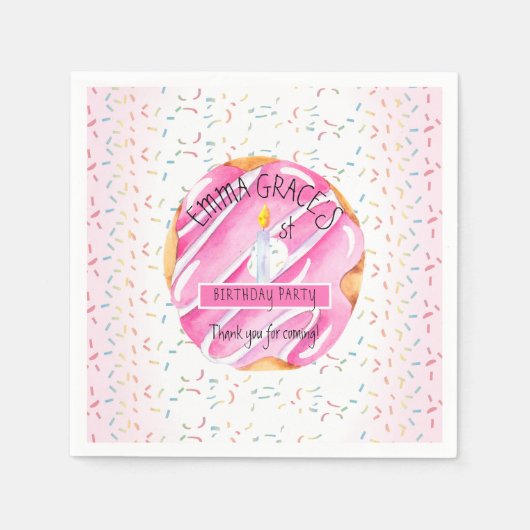 Schattigee meisjes Donuts | Cupcakes 1e verjaardag Servet (Voorkant)