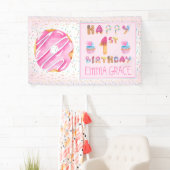 Schattigee meisjes Donuts | Cupcakes Gelukkige 1e  Spandoek (Insitu)