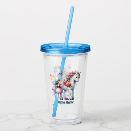 Schattigee meisjes eenhoorn fee naam toevoegen acryl drinkbeker (Achterkant)