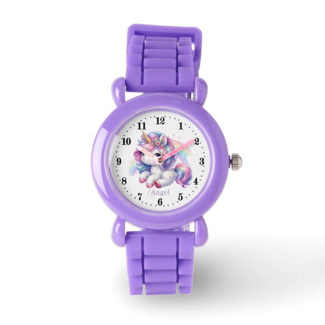 Schattigee meisjes eenhoorn liefhebbers Voeg naam  Horloge (Voorkant)