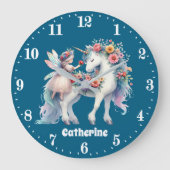 Schattigee meisjes fantasie eenhoorn fee Voeg naam Grote Klok (Voorkant)