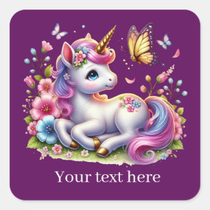 Schattigee meisjes fantasie eenhoorn tekst toevoeg vierkante sticker