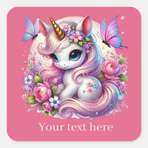 Schattigee meisjes fantasie eenhoorn tekst toevoeg vierkante sticker