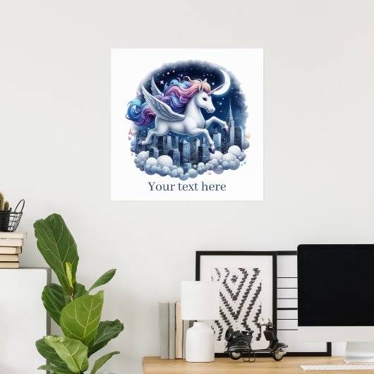 Schattigee meisjes Fantasy eenhoorn tekst toevoege Poster (Thuiskantoor)