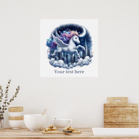 Schattigee meisjes Fantasy eenhoorn tekst toevoege Poster (Keuken)