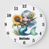 Schattigee Meisjes Fantasy Zeemeermin Naam toevoeg Grote Klok (Voorkant)