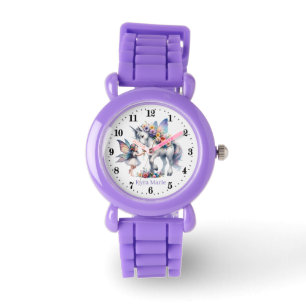 Schattigee meisjes fee eenhoorn Voeg naam toe Horloge