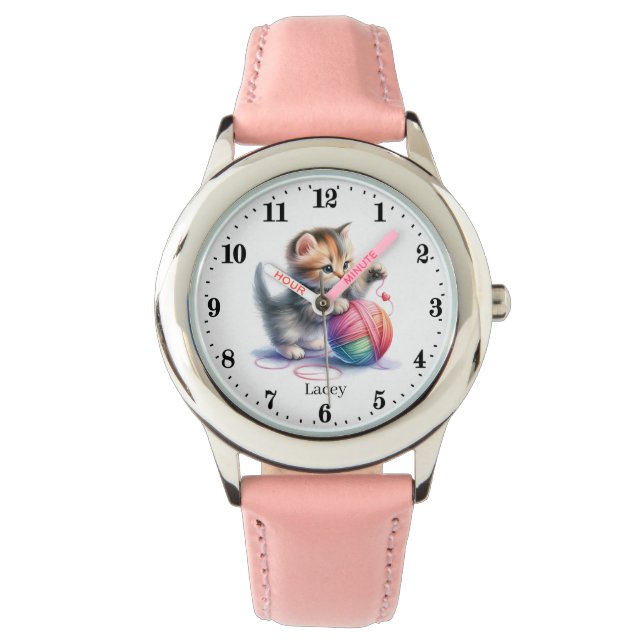 Schattigee meisjes garen cat naam toevoegen horloge (Voorkant)