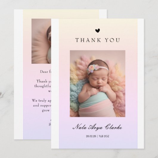 Schattigee meisjes geboortekaartje met foto kaart (Voorkant / Achterkant)