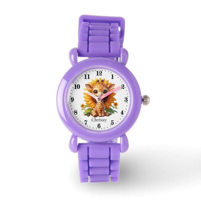 Schattigee meisjes giraffe naam toevoegen horloge (Voorkant)