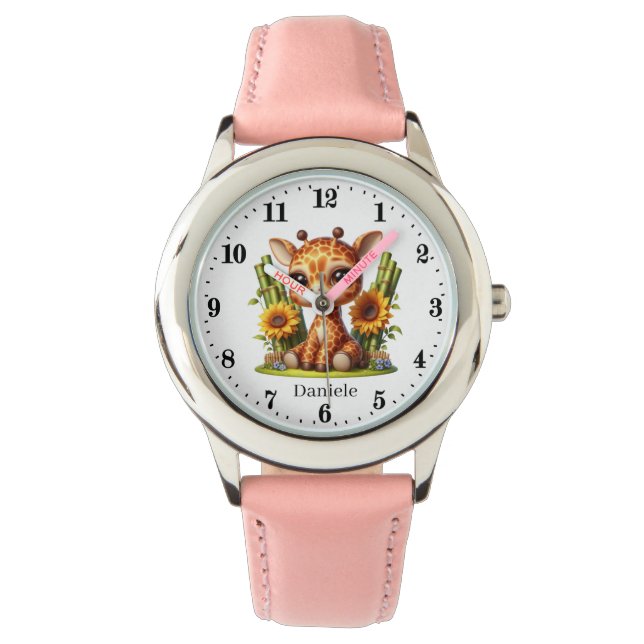 Schattigee meisjes giraffe naam toevoegen horloge (Voorkant)