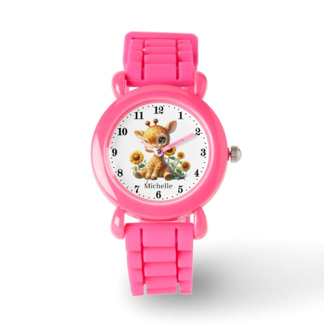 Schattigee meisjes giraffe naam toevoegen horloge (Voorkant)