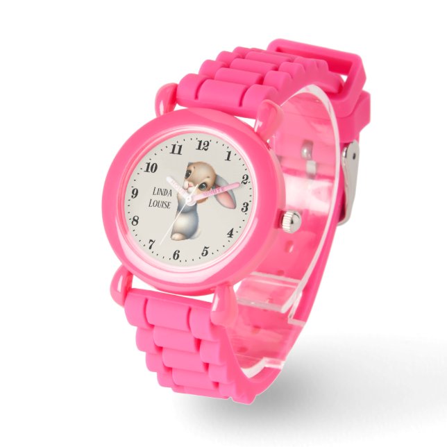 Schattigee meisjes gluren bunny voeg naam toe horloge (Hoek)