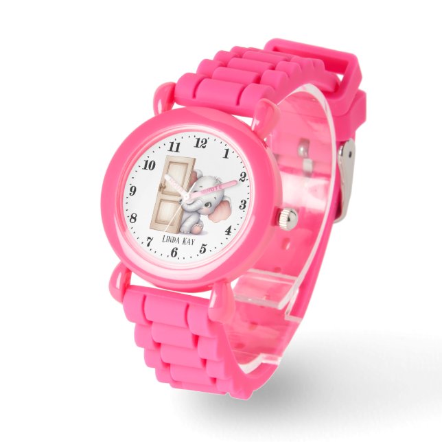 Schattigee meisjes gluren olifant voeg naam toe horloge (Hoek)