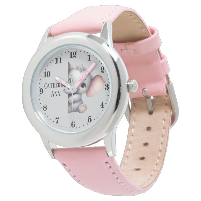 Schattigee meisjes gluren olifant voeg naam toe horloge (Gekanteld)