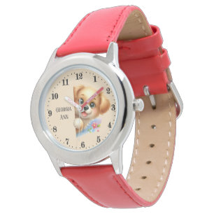 Schattigee meisjes gluren puppy voeg naam toe horloge