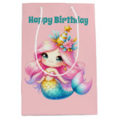 Schattigee meisjes Happy Birthday zeemeermin tekst Medium Cadeauzakje (Voorkant)