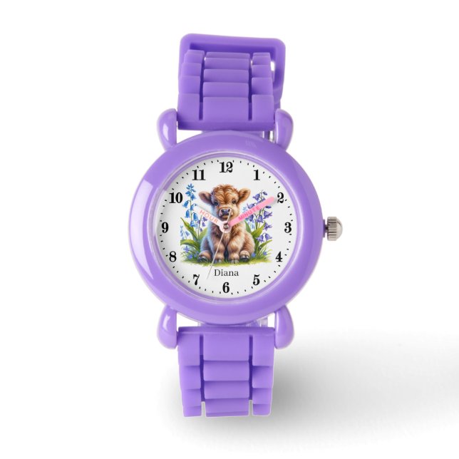 Schattigee meisjes Highland koe naam toevoegen Horloge (Voorkant)