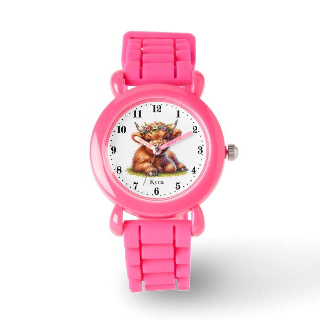 Schattigee meisjes Highland koe naam toevoegen Horloge (Voorkant)
