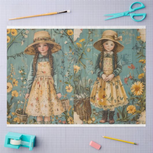 Schattigee Meisjes in Tuinweefseldocument Tissuepapier (Craft)