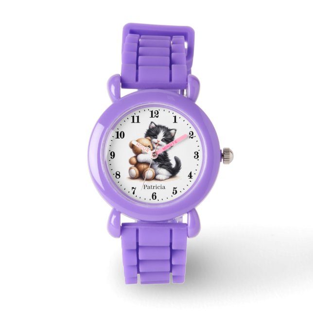 Schattigee meisjes kattenliefhebbers Naam toevoege Horloge (Voorkant)