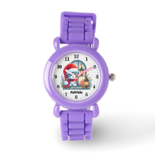 Schattigee meisjes Kerstkat Naam toevoegen Horloge