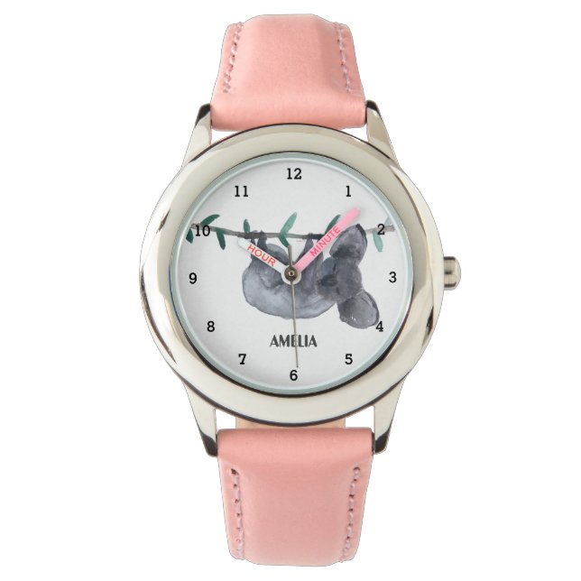 Schattigee Meisjes Koala Beer Dier Kinder Curious  Horloge (Voorkant)