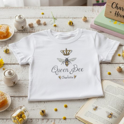 Schattigee Meisjes Koningin Bee, Gouden Kroon & Ha T-shirt