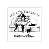 Schattigee meisjes lezen,  boek rubberstempel (Afrduk)