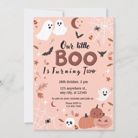 Schattigee Meisjes Little Boo Halloween Verjaardag Kaart (Voorkant)