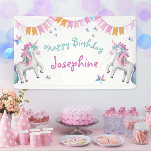 Schattigee Meisjes Magische Eenhoorn Happy Birthda Spandoek