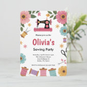 Schattigee meisjes naaien verjaardagsfeestje kaart (Staand voorkant)