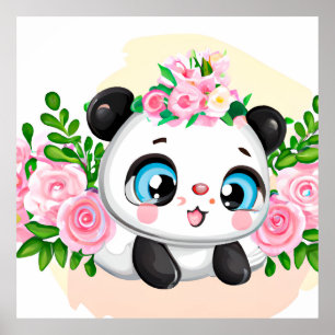 Schattigee meisjes Panda beer Poster