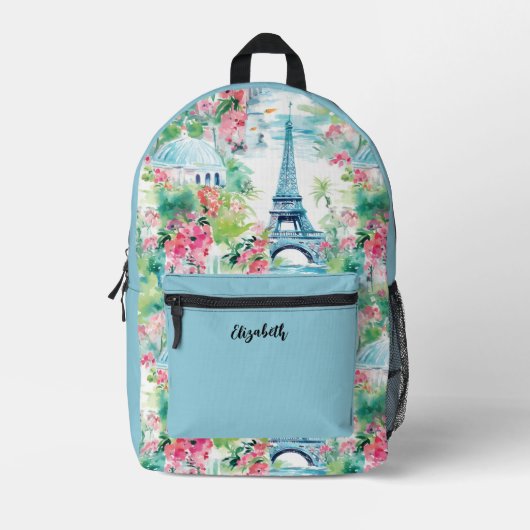Schattigee Meisjes Paris Eiffeltoren Bloemenschool Bedrukte Rugzak (Voorkant)