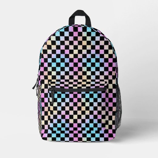 Schattigee Meisjes Pastel Rainbow Black Checker Pa Bedrukte Rugzak (Voorkant)