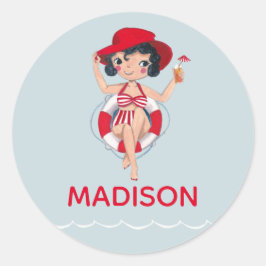 Schattigee Meisjes Pool Party Naam Ronde Sticker